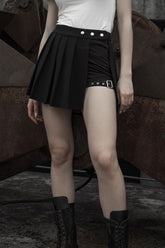 Jupe Punk Femme Noire à Deux Pièces Fausse avec Boucle Métallique Latérale